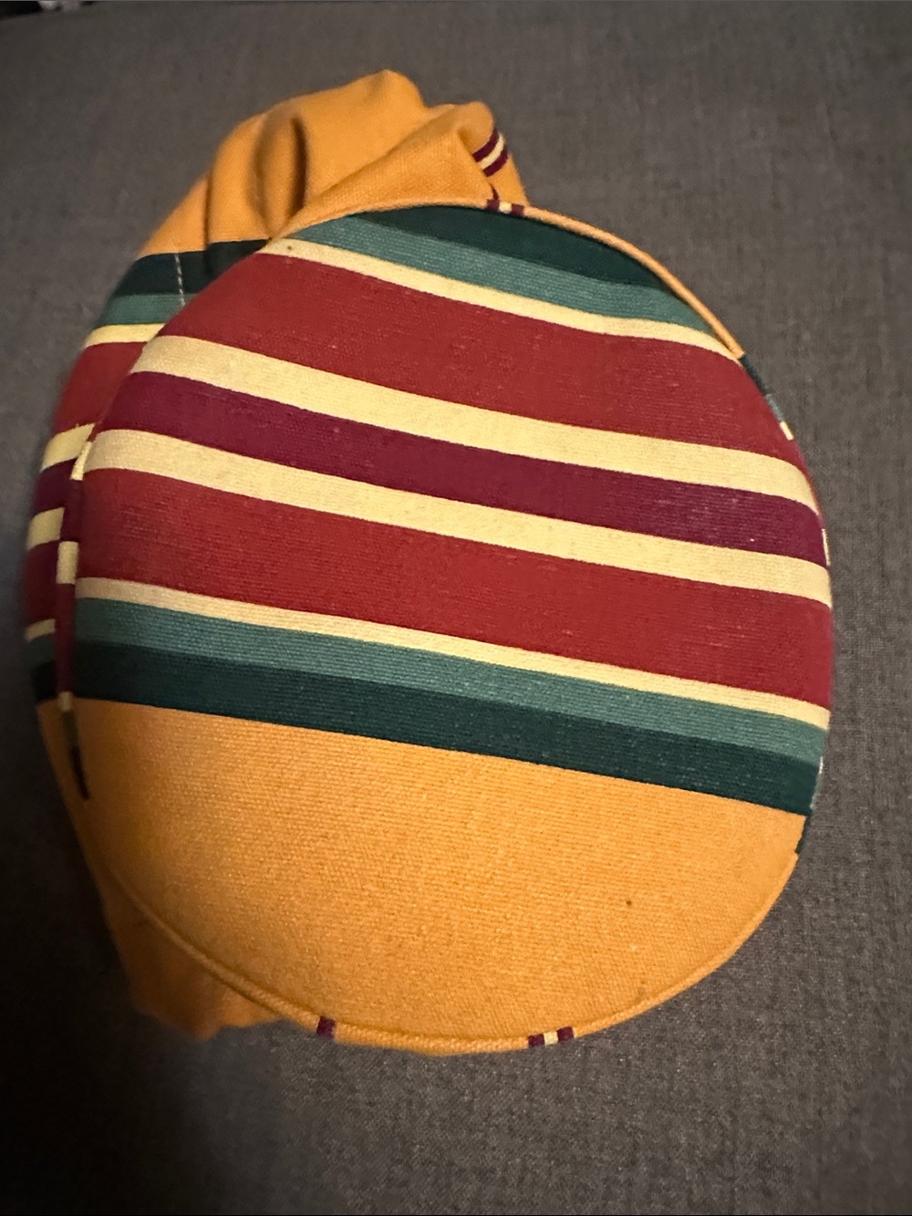 L'OCCITANE Red, Yellow & Burgundy Striped Drawstring Pouch Bucket Bag - Picture 4 of 9